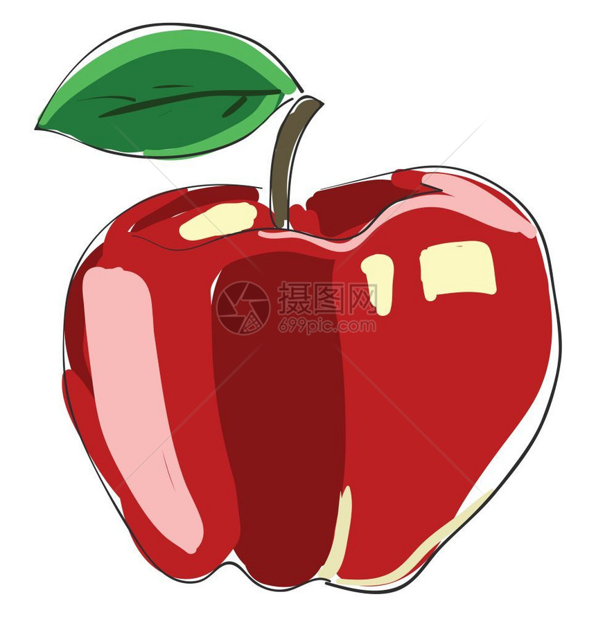 在抽象矢量颜色绘画或插图中制红色苹果在抽象矢量颜色绘画或插图中制单一绿叶的红苹果图片