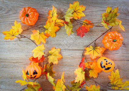 万圣节矢量背景秋天在木制装饰节日的木制概念上背景