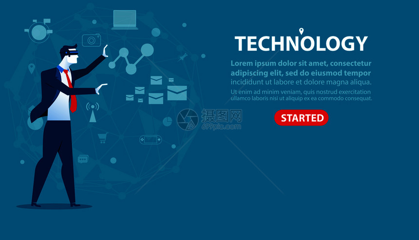 商业人是一个技术概念商业插图标语网站等虚拟现实概念商业人是一个技术概念商业插图标语网站等图片