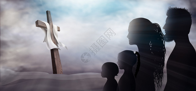 带的暗底背景轮廓图家庭看着基督徒信仰者的祈祷牺牲主崇拜水平背景图片