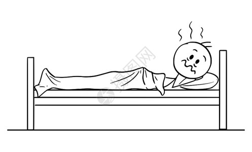 在床上睡觉的人卡通躺在床上失眠的人设计插图插画