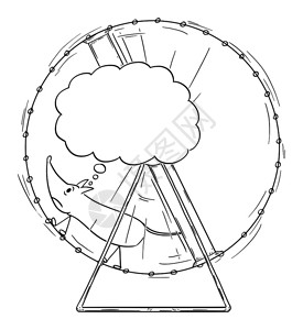 卡通在笼子里跑步的老鼠矢量设计插图图片