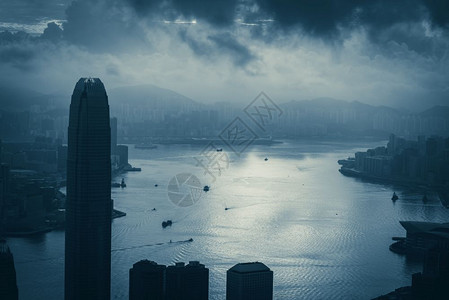 蓝色创意过滤器中的香港市图片