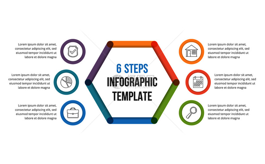 包含六个要素步骤或选项工作流程或图矢量eps10插图等六个要素矢量插图的表模板图片