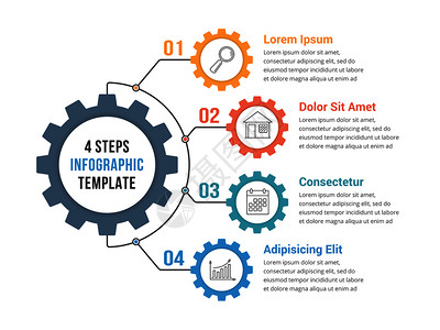 四个齿轮素材带有四个元素步骤或选项矢量eps10插图的配有四个元素步骤或选项的渔具插图模板插画