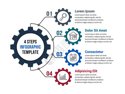 四个齿轮素材带有四个元素步骤或选项矢量eps10插图的配有四个元素步骤或选项的渔具插图模板插画
