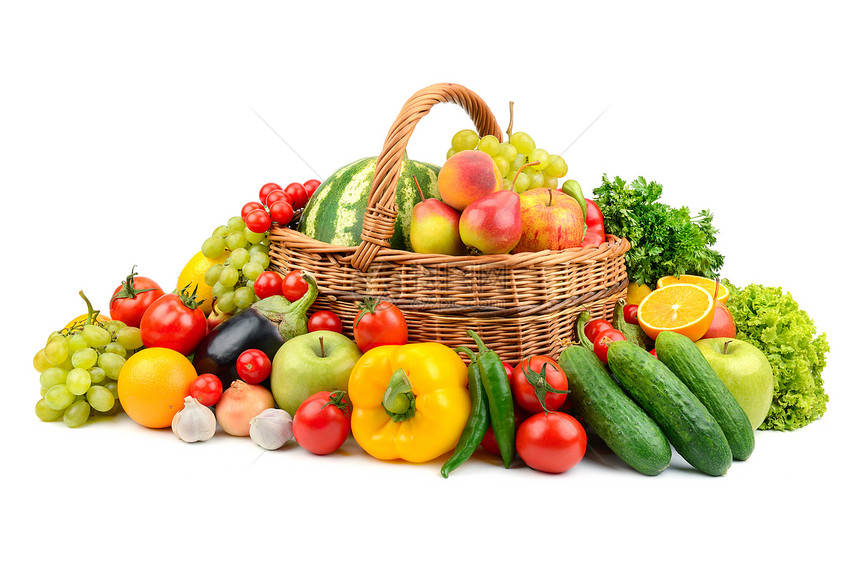 白底隔离的新鲜蔬菜和水果图片