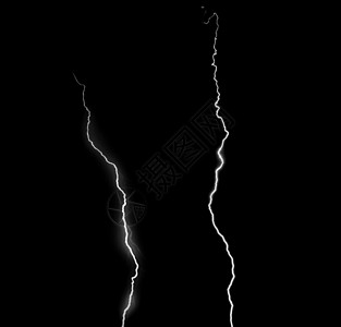 以黑色背景隔离的现实闪电用于设计元素电力自然光效应亮图片