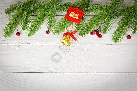 圣诞树背景木枝红浆果圣诞节装饰松树图片