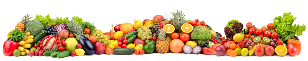 各种新鲜水果和蔬菜在白色背景上隔绝图片