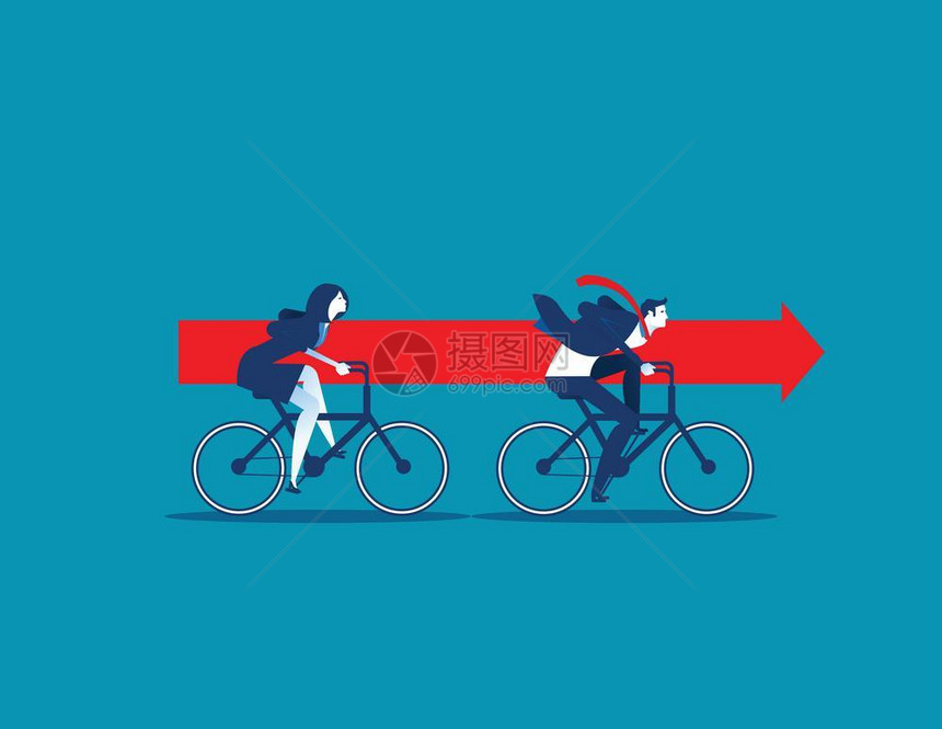 商业团队骑着自行车携带红箭概念商业矢量图片