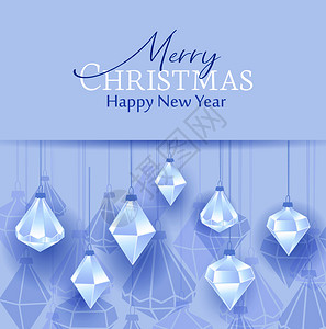 蓝色背景的圣诞球矢量插图圣诞卡快乐钻石球背景图片