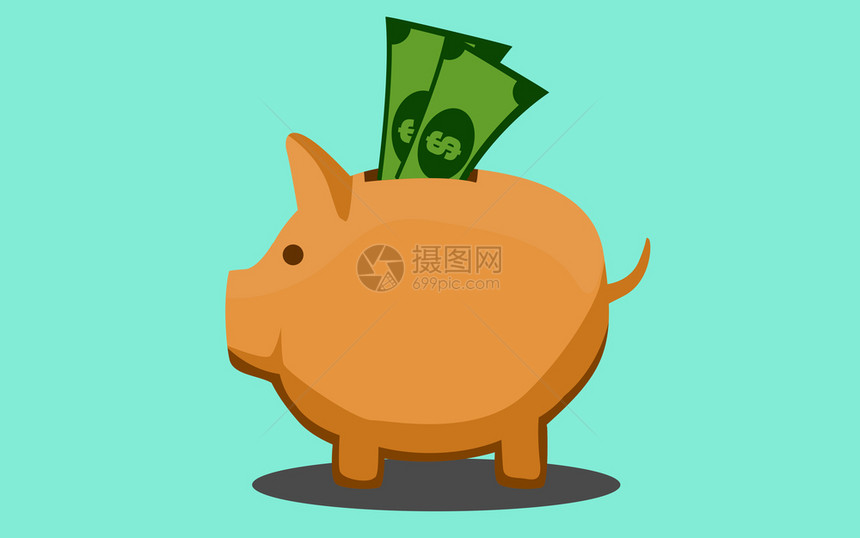 存着钱和钞票的猪3D投币图片