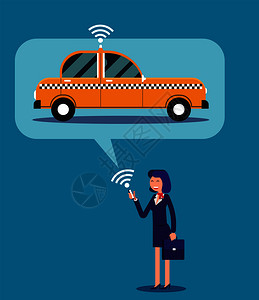 通勤女商业女人用他的手机叫出租车设想商业出租车服务矢量图插画