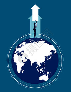 商人举起来自全球的箭头概念商业矢量背景图片