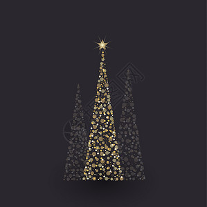 矢量插图抽象金色圣诞树黑背景金灯光装饰圣诞树作为符号图片