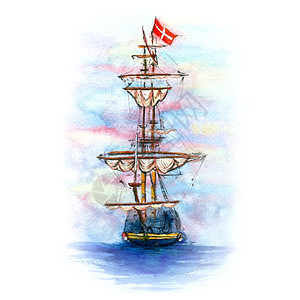 丹麦在哥本哈根的帆船水彩色草图图片