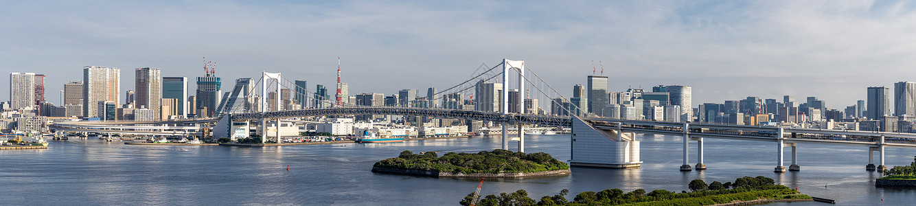东京天际直线彩虹桥和东京湾的塔台高清图片