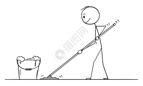 矢量卡通插图绘制人类擦地板或打扫的概念图背景图片