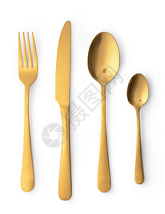 餐具套装有叉子刀和勺白色背景隔离在上高清图片