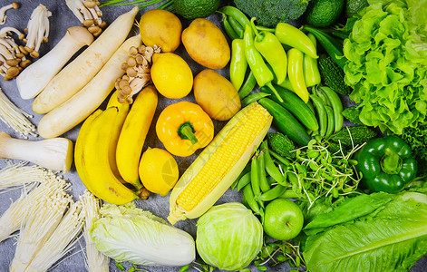 各种蘑菇顶端观景蔬菜及水果背景健康食品清洁心脏生命清洁食品胆固醇健康图片