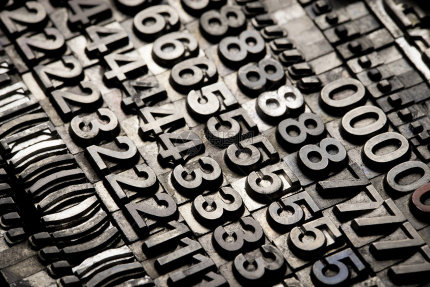古老的文字印刷缩写母和数背景图片