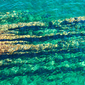 具有从上至下波纹和岩石海底的水表层自然抽象背景图片