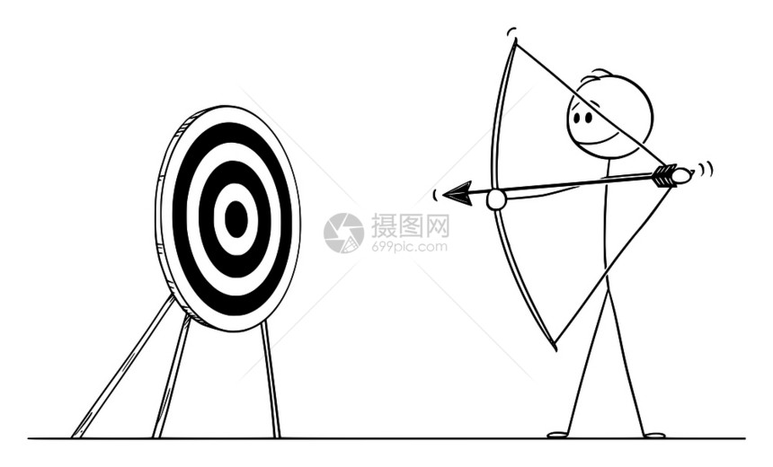 矢量卡通棒图绘制人或商向箭靶弓的概念说明商业指向目标或成功的概念矢量卡通插图显示人或商向箭靶对弓指向目标或成功图片