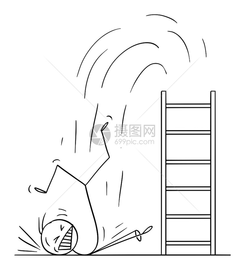 矢量卡通棒图绘制从梯子上硬掉下来的人或商概念说明商业或职失败概念矢量卡通说明人或商从梯子上硬掉下来的人或商说明图片