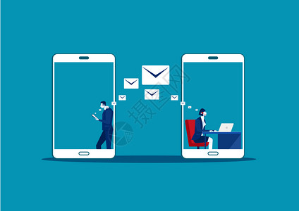 萨默涅米人使用萨默特手机在线信函聊天呼叫中心社会媒体交流矢量说明插画