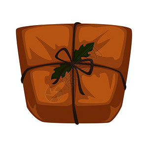 抽绳包带有绳和荷利叶的手工艺纸上圣诞包裹装盒有弓冬季假日礼物或现装包室内设计要素装饰品矢量插图被孤立插画