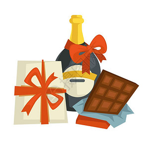 矢量礼品盒礼物和装有丝带的礼品盒葡萄酒瓶香槟精饮料和巧克力圣诞节庆祝活动装有袋矢量的xma礼物装有袋载量的xma礼物背景