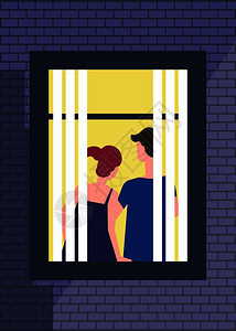 男人和女解决纠纷分歧家庭问题男人和女解决家庭问题两个人在公寓过夜户外看窗插画