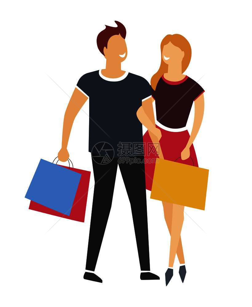 男人和女人拿着购物袋矢量插画图片