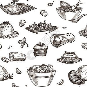 刺身甜虾手绘各色美食卡通矢量插图插画