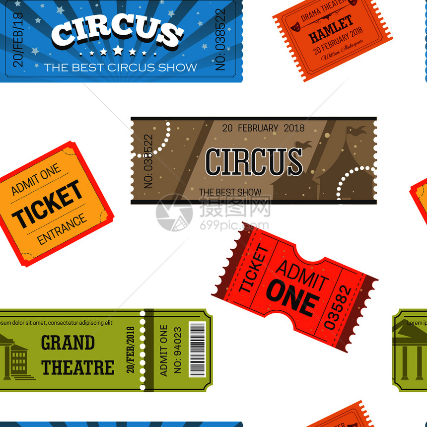 电影和马戏团的门票设计模板图片