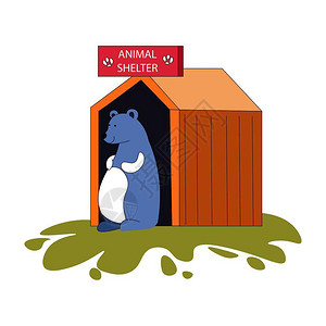 出众于新动物熊栖身于木屋中在接受哺乳动物病媒接纳新的朋友动物园野生无家可归者宠和光滑的毛皮大衣站在草坪上由特别志愿人员服务营救插画