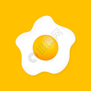 油炸卡通以黄色背景隔离的炸鸡蛋平面图标以黄色背景隔离的炸鸡蛋平面图标背景