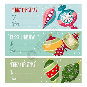 设计可爱的平板圣诞标签收藏节球的礼物矢量图片