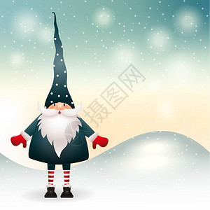 雪地里的圣诞小矮人卡通矢量插画图片