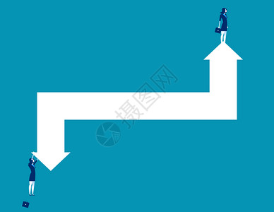 商业人士和代表上升下降的箭头商业媒介概念说明图片