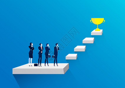 商人团队想用楼梯去金奖杯作为成功象征图片