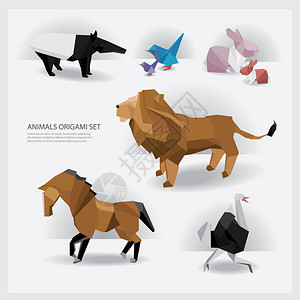 动物折纸折纸风格卡通可爱动物插画