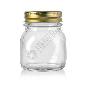 透明罐子素材空玻璃罐有金属盖的子在白背景与剪切路径隔离背景