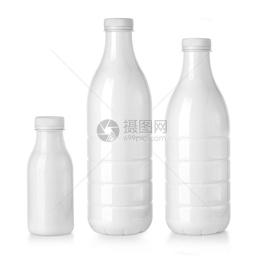 在白色背景上隔绝牛奶的白色压实瓶图片