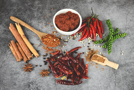 红辣椒粉最高食谱表在泰国木汤匙草药和香料上辣椒粉图片