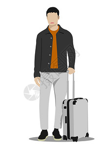 带手提箱的年轻人彩色矢量插图背景图片