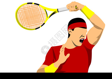 王牌对王牌Man网球玩家海报设计师的彩色矢量插图插画