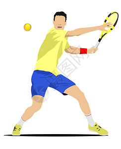 Man网球玩家海报设计师的彩色矢量插图背景图片
