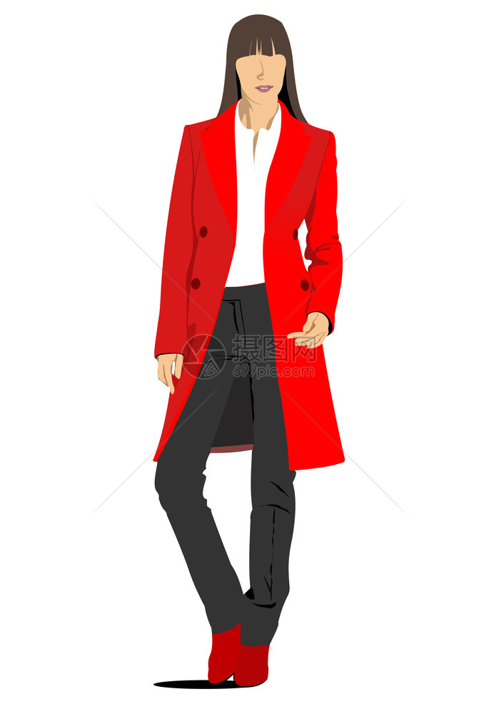 穿红色外套的女孩矢量插图图片